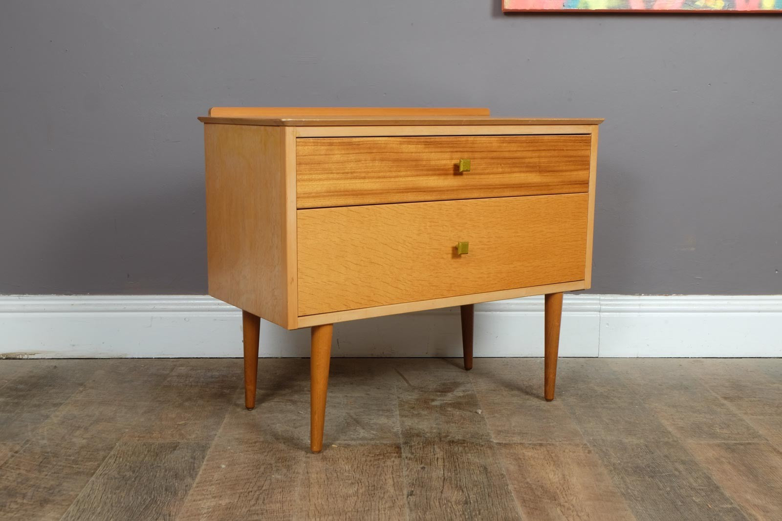 Vintage Retro Small 2 Drawer Chest in Light Oak