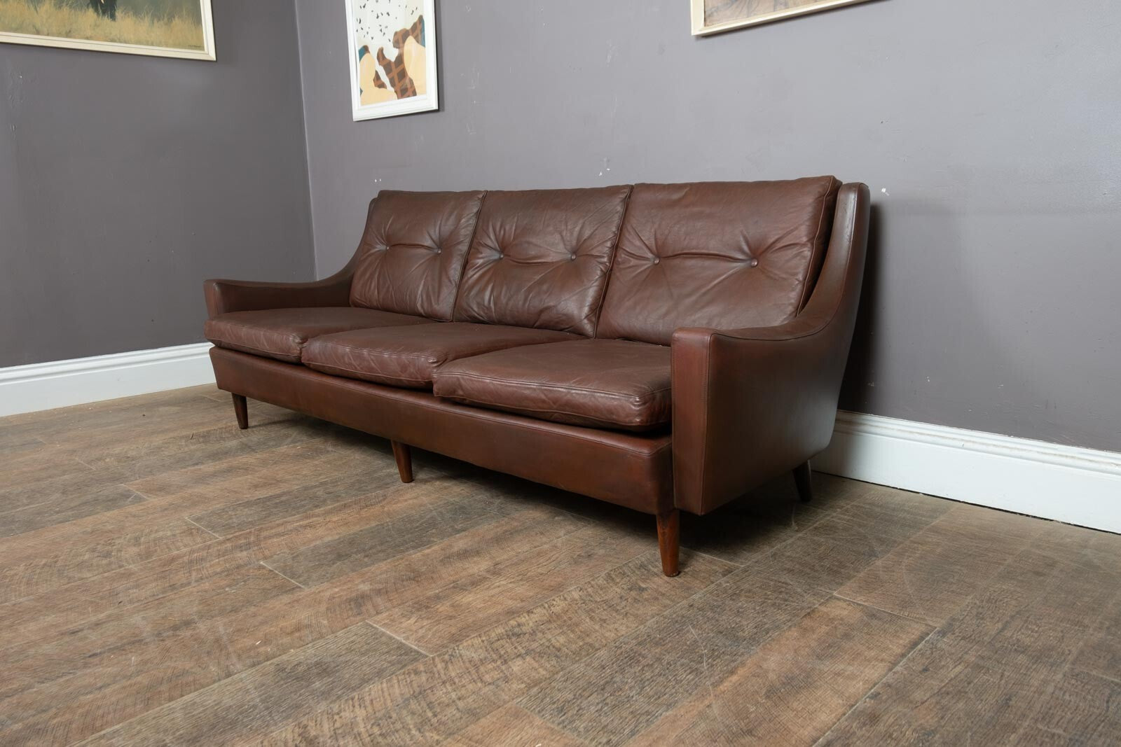 Vintage Georg Thams Vejen Brown Leather Sofa