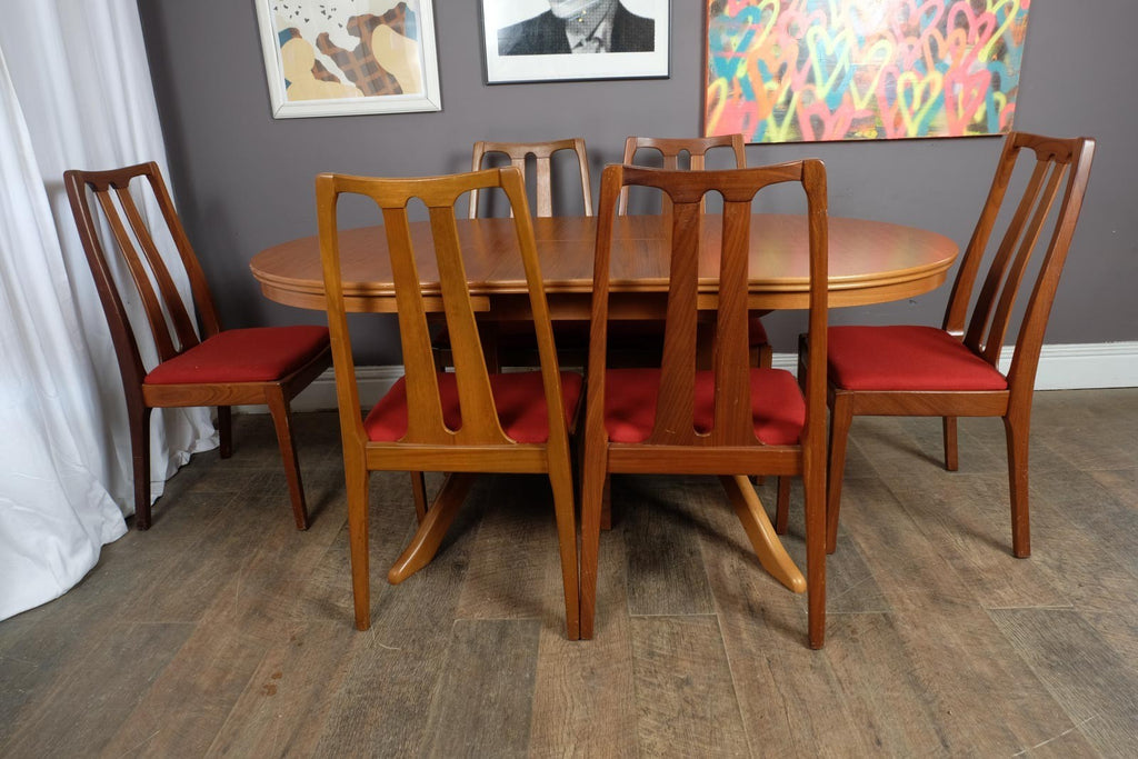 Vintage Mid Century Oval Teak DIning Table and 6 Chairs by Nathan Furniture