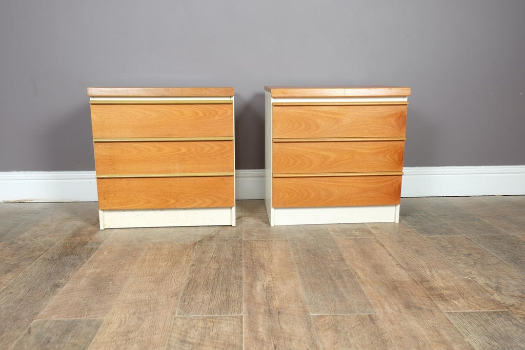 Vintage Retro Pair of BCM White and Teak Bedside Drawers