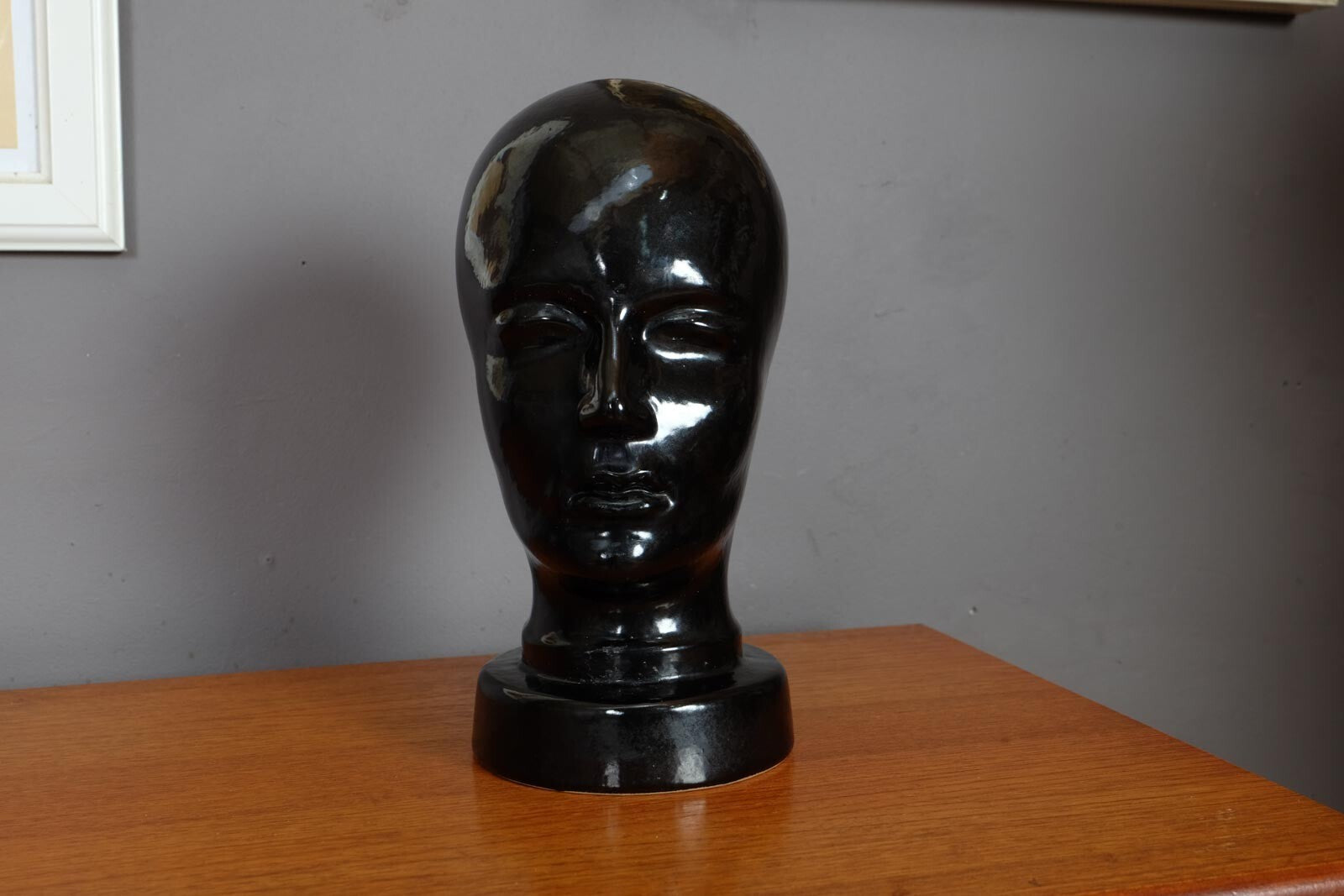 Vintage West German Pottery Glossy Black Display Head by Dumleir and Breiden