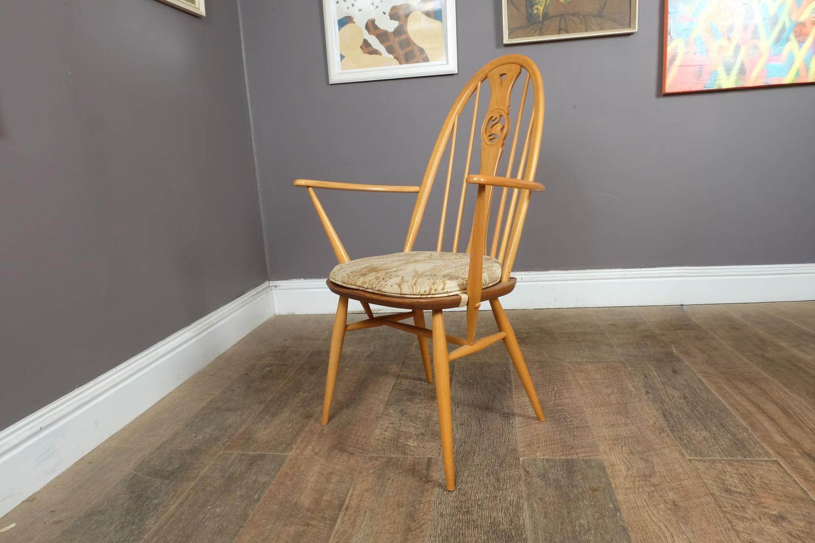 Vintage Ercol Light Elm Oval Southwold DIning Table and 6 Swan Back Chairs