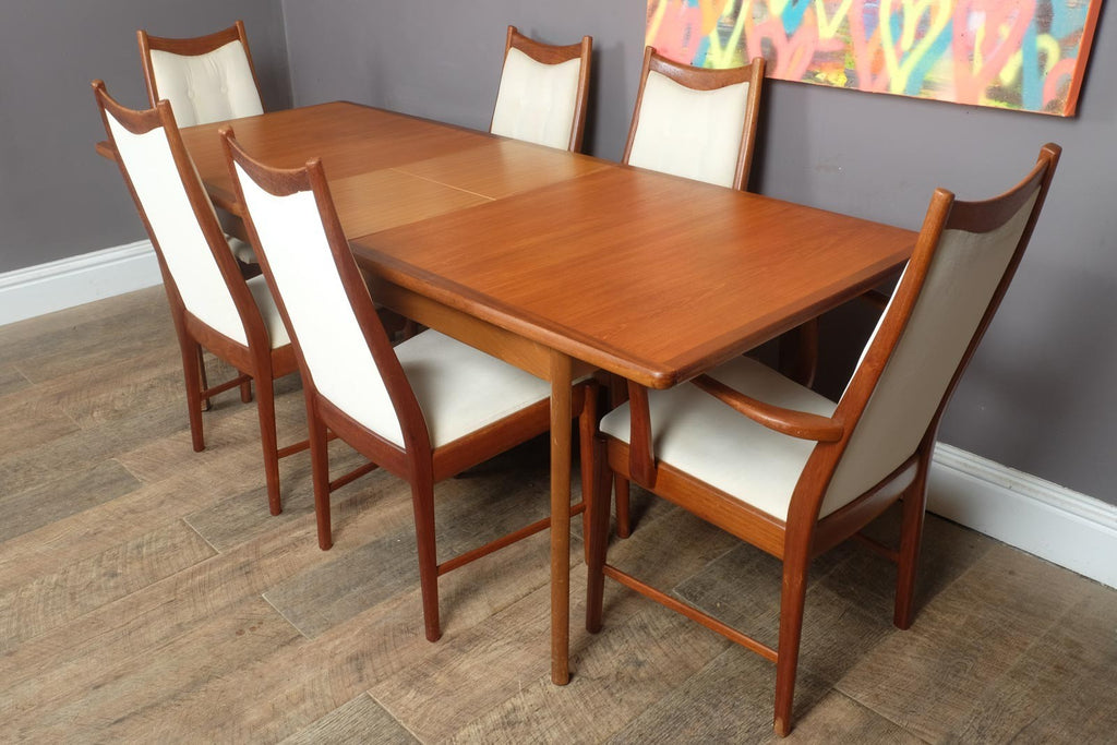 Vintage Large Mid century Teak Extending Dining Table and 6 McIntosh Chairs