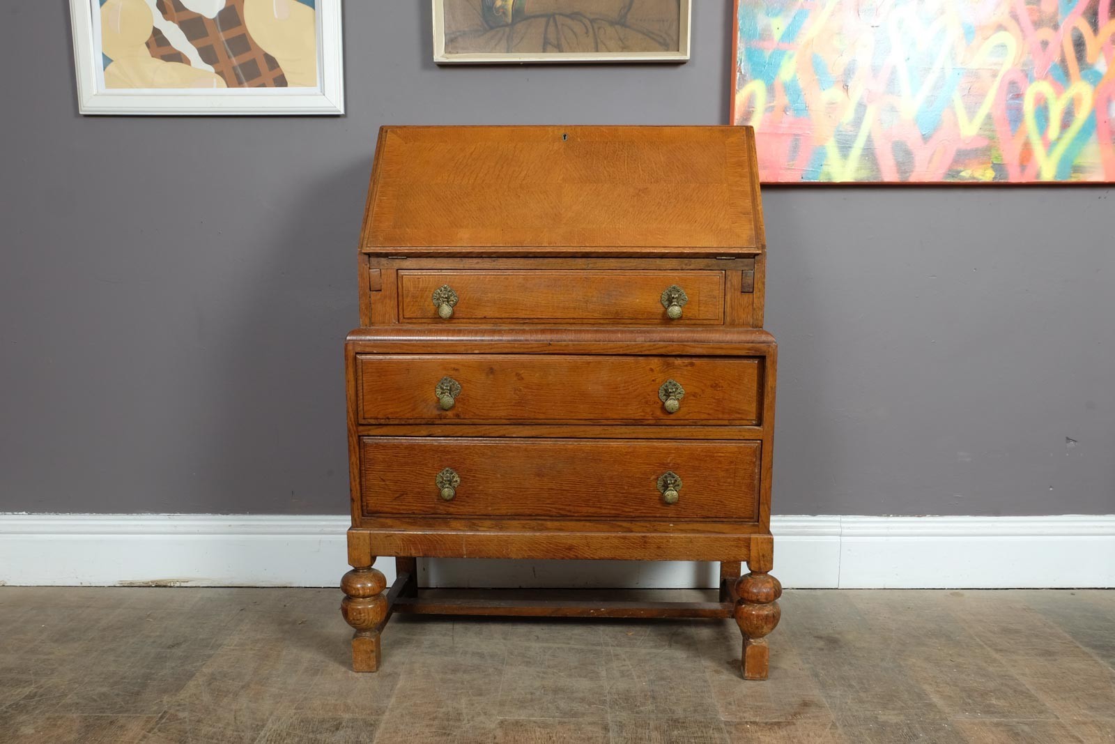 Vintage Light Oak Writing Bureau