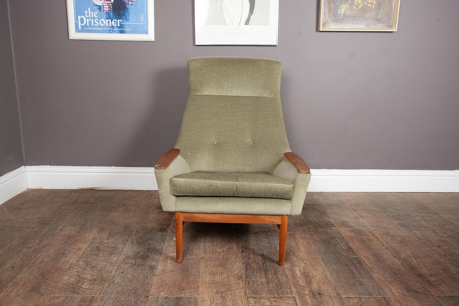 Vintage Mid Century Danish Style High Back Arm Chair