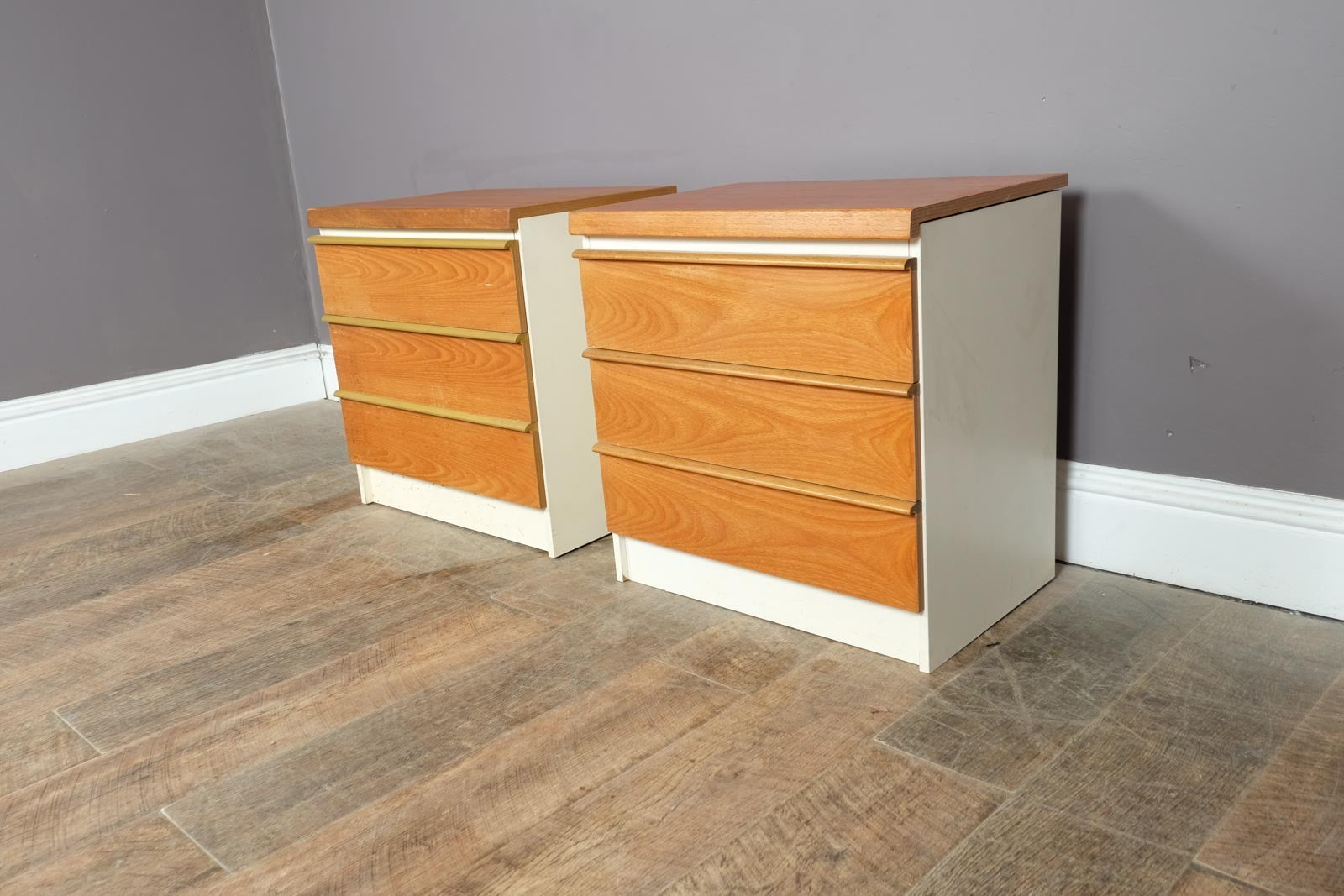 Vintage Retro Pair of BCM White and Teak Bedside Drawers