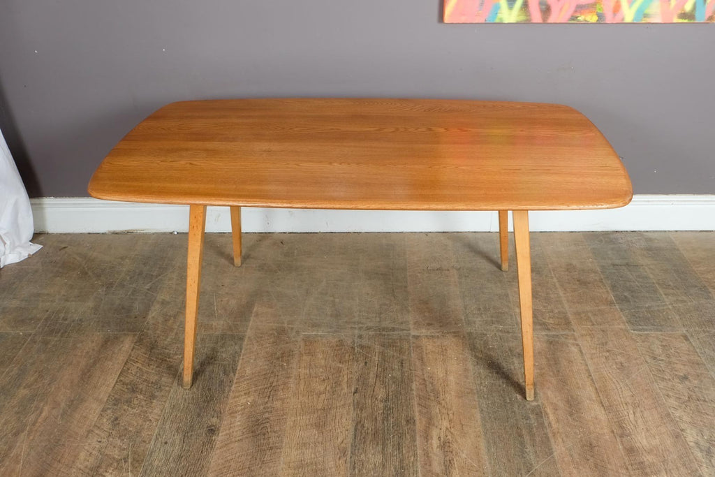 Vintage Retro Ercol Light Elm Plank Dining Table