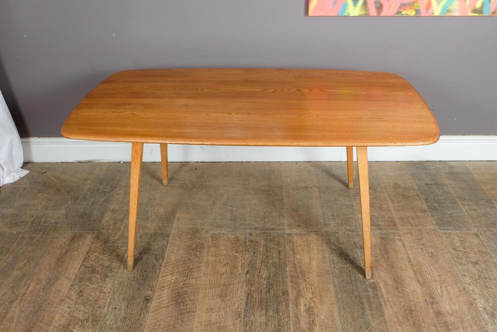 Vintage Retro Ercol Light Elm Plank Dining Table