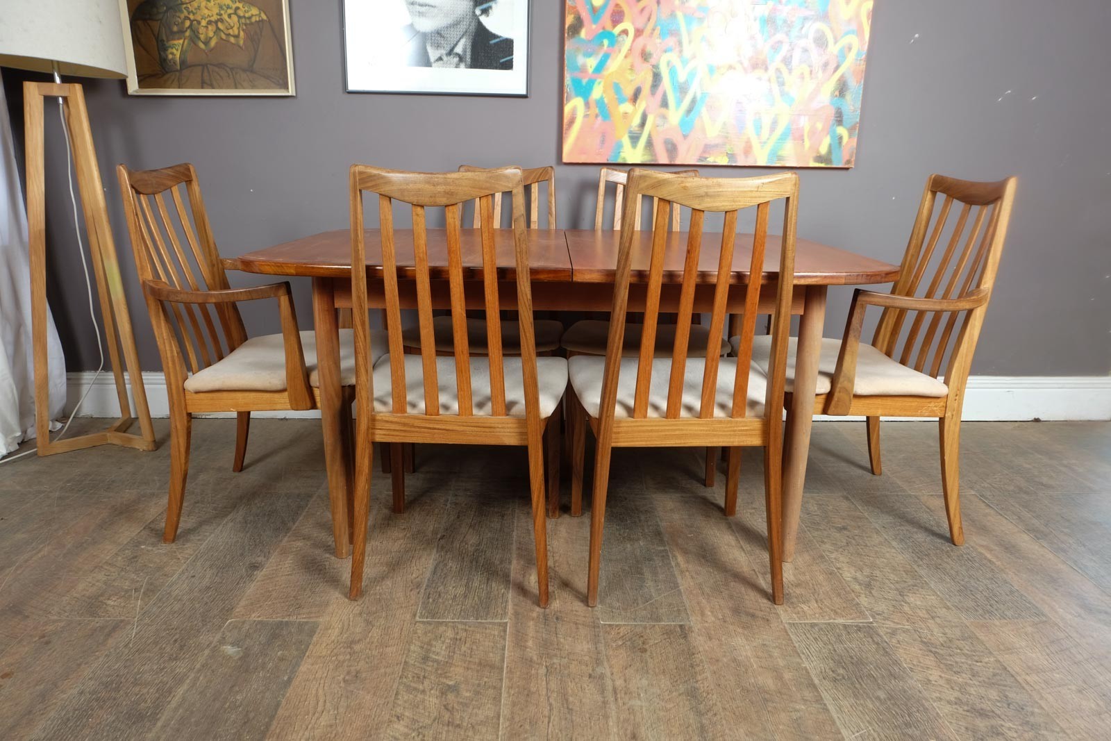 Vintage Retro G Plan Oval Teak DIning Table and 6 High Back Chairs