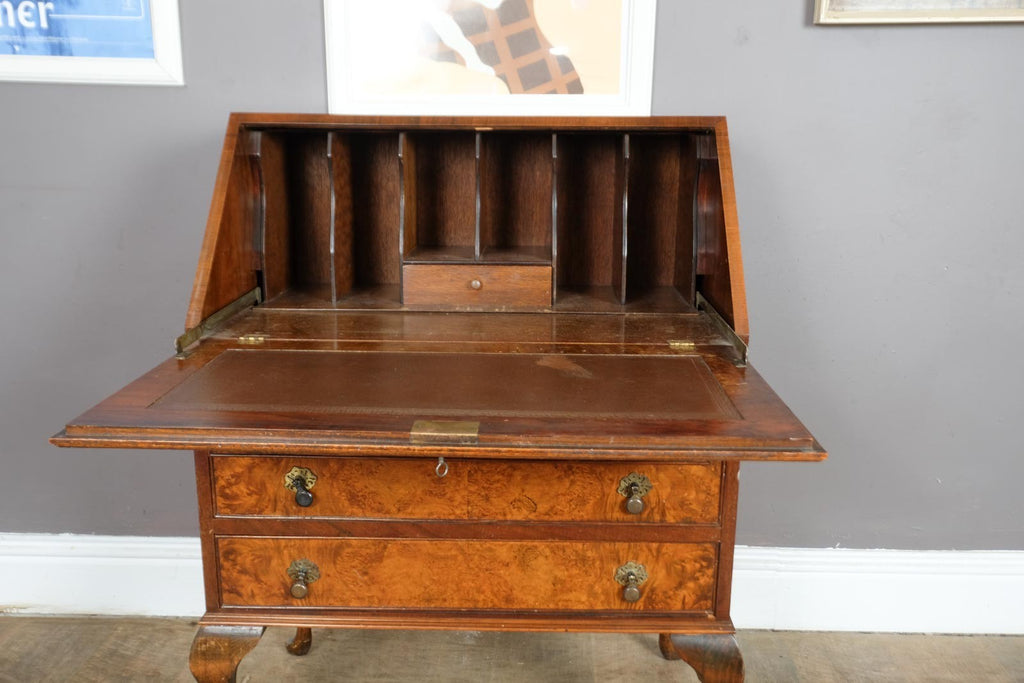 Vintage Queen Anne Style Burr Walnut Bureau