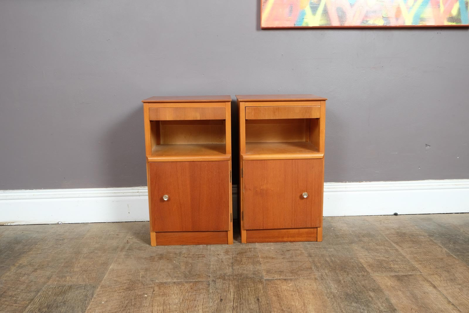 Vintage Retro Pair of Teak Mid Century Bedside Tables