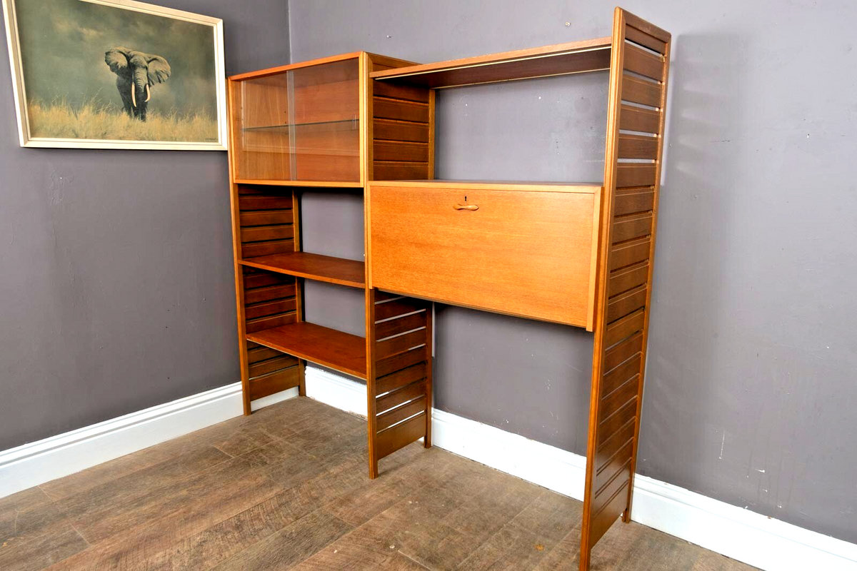 Vintage Retro 2 bays of Teak Wooden Ladderax - record storage