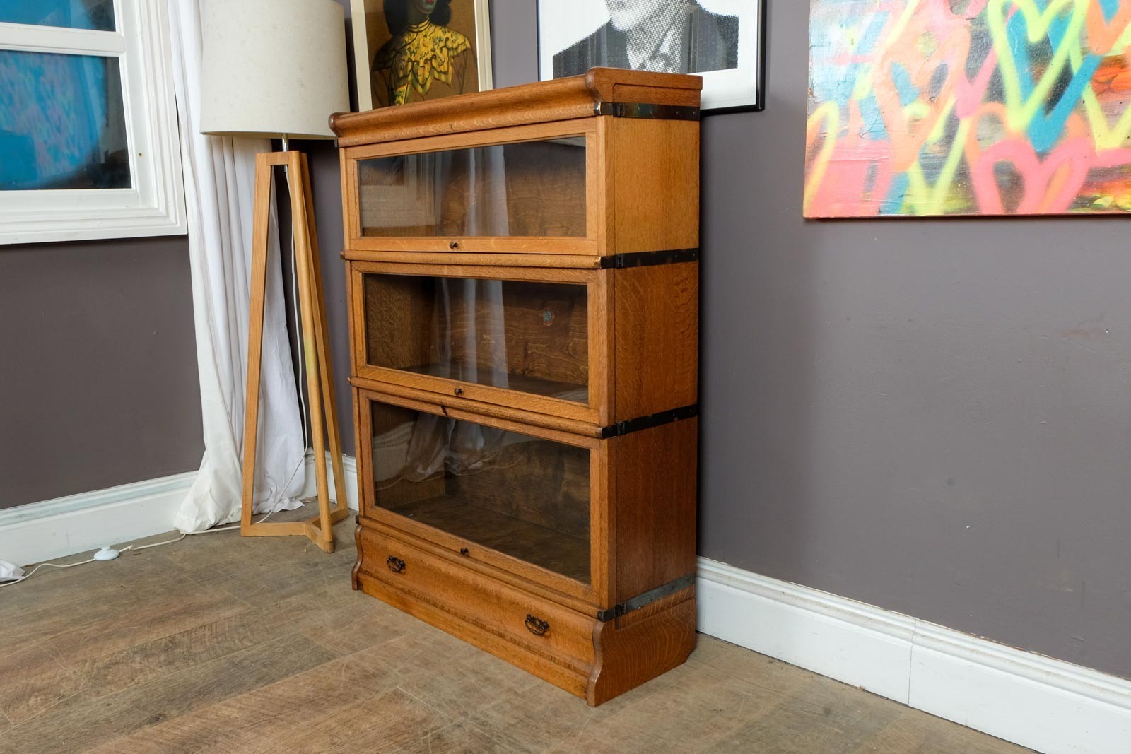 Antique Light Oak Stackable Barrister Bookcase Display Cabinet by Globe Wernicke