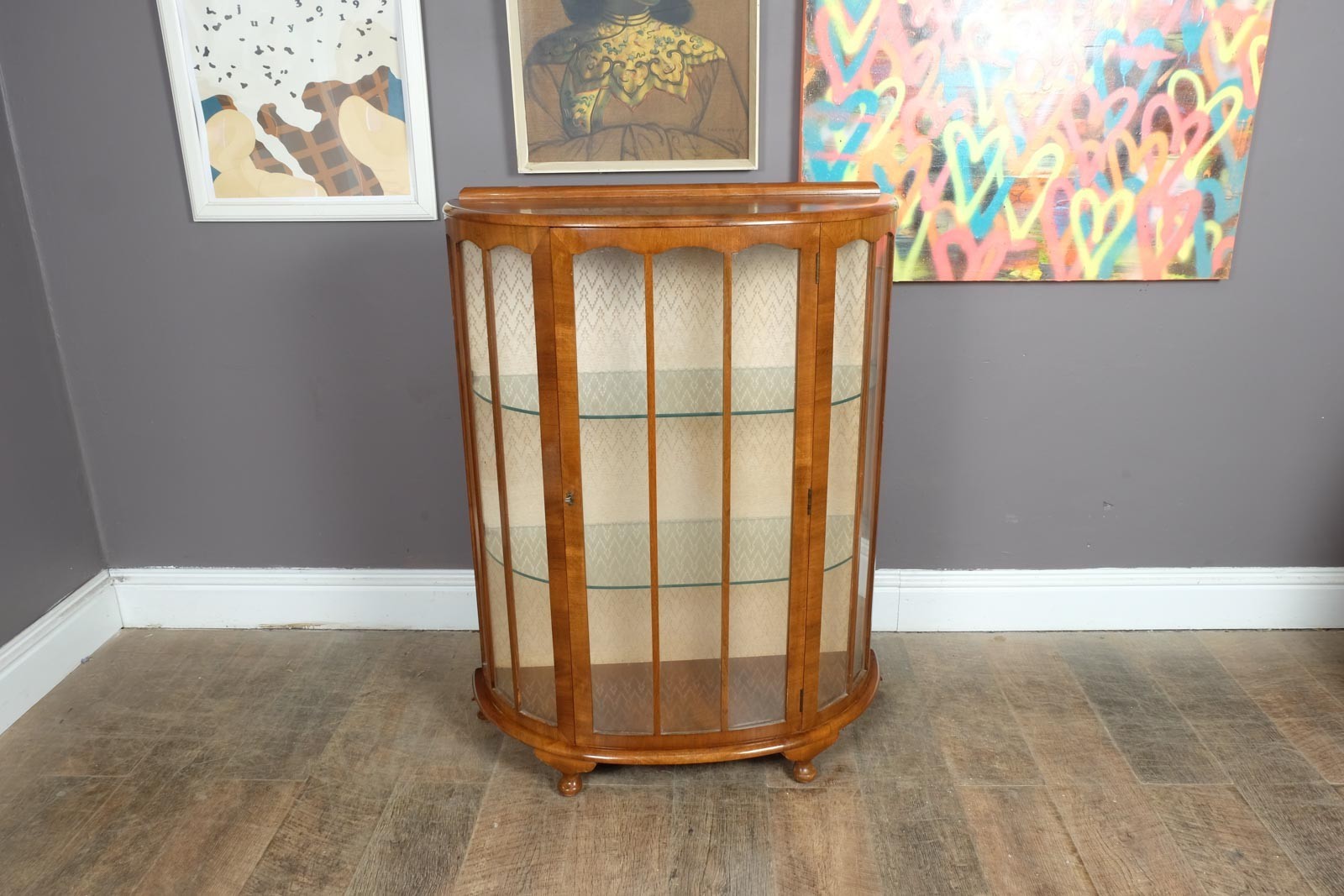 Vintage Walnut Glazed Display Cabinet
