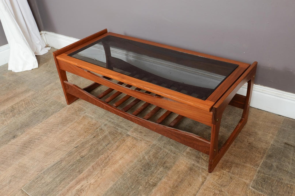 Vintage Retro Mid Century Teak and Smoked Glass Coffee Table