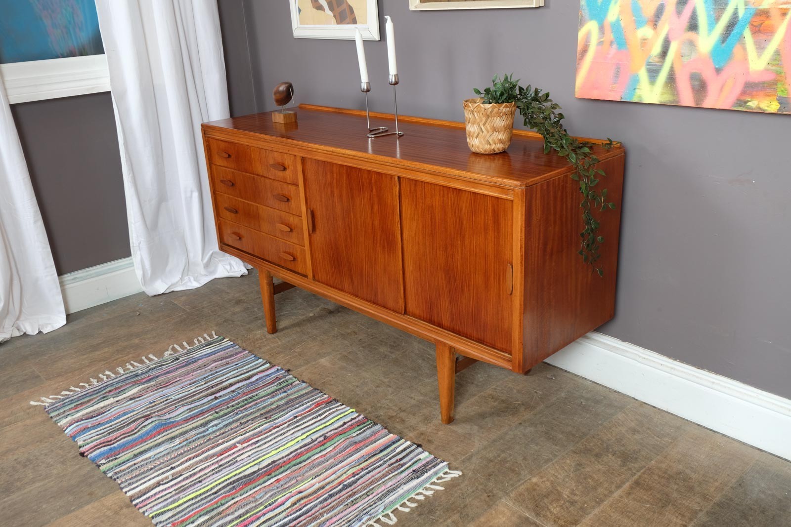 Vintage Mid Century Danish Style Small Teak Sideboard