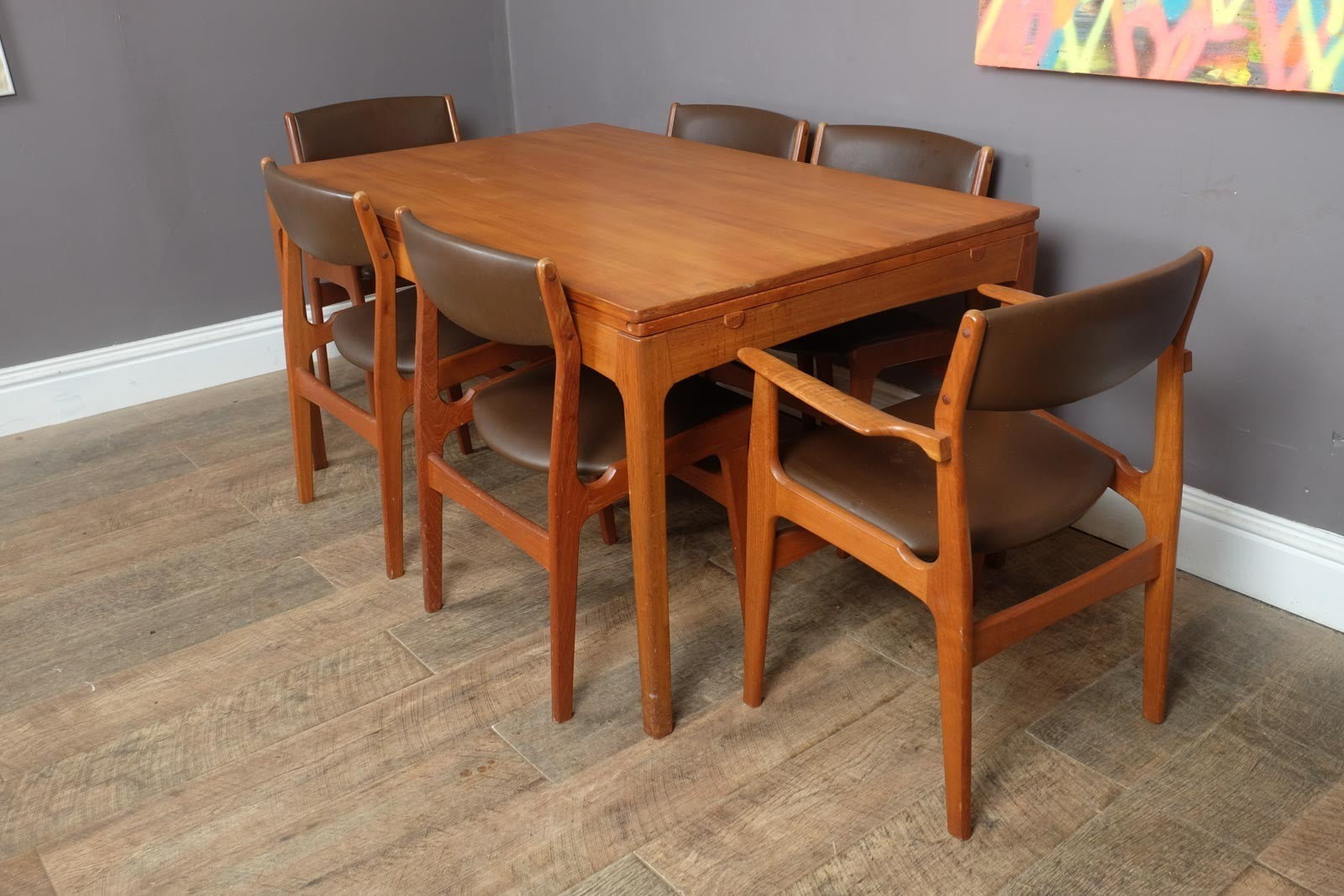 Vintage Retro Large Danish Extending Dining Table and 6 Dyrlund Chairs