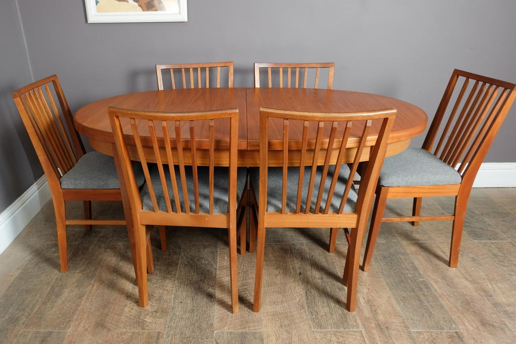 Vintage Oval Teak Extending Dining Table and 6 Vanson Chairs