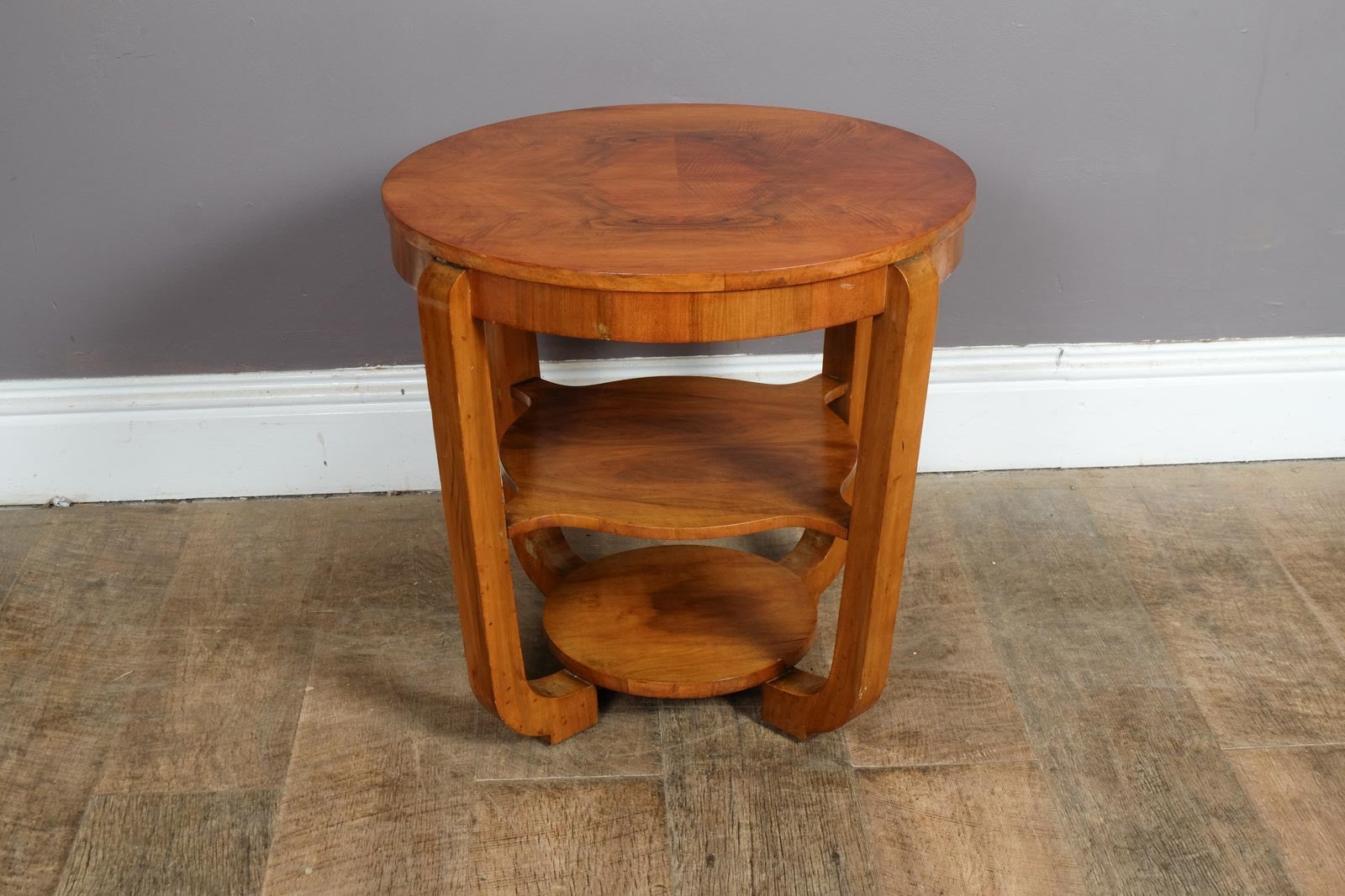 Vintage Retro Art Deco Walnut 3 Tier Table