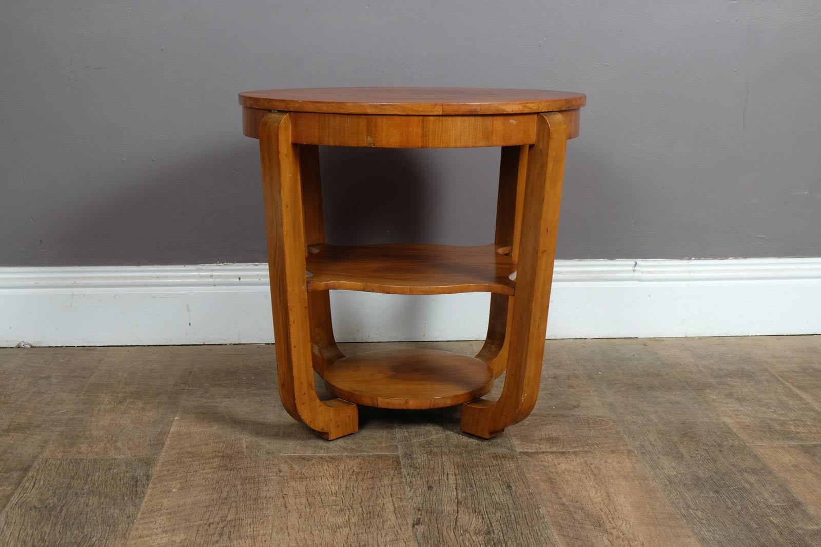 Vintage Retro Art Deco Walnut 3 Tier Table