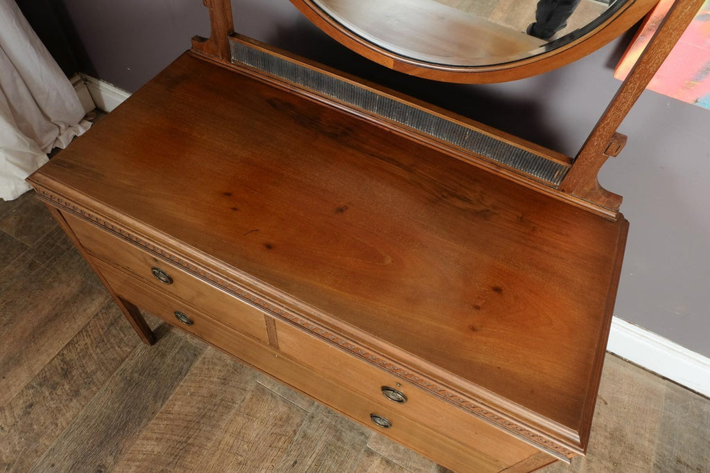 Vintage Oak Dressing Table with Oval Mirror