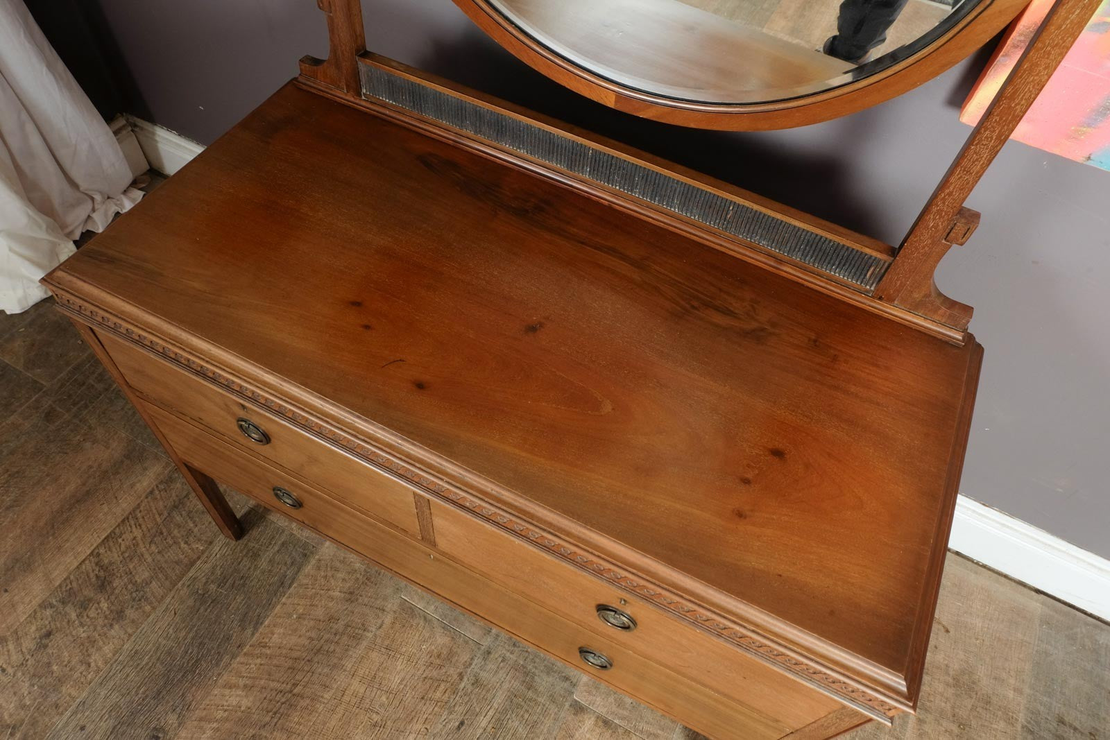 Vintage Oak Dressing Table with Oval Mirror