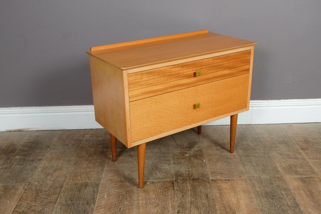 Vintage Retro Small 2 Drawer Chest in Light Oak