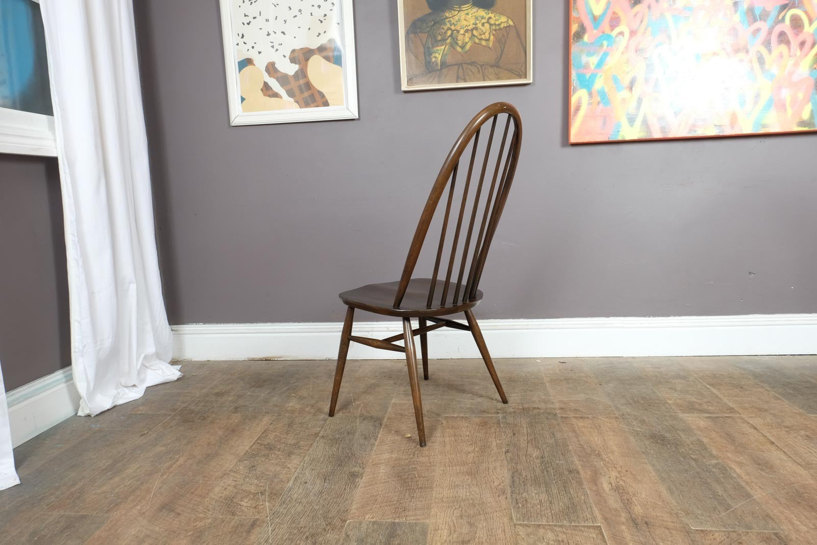 Ercol Dark Elm 6 Spindle Quaker Dining Chair