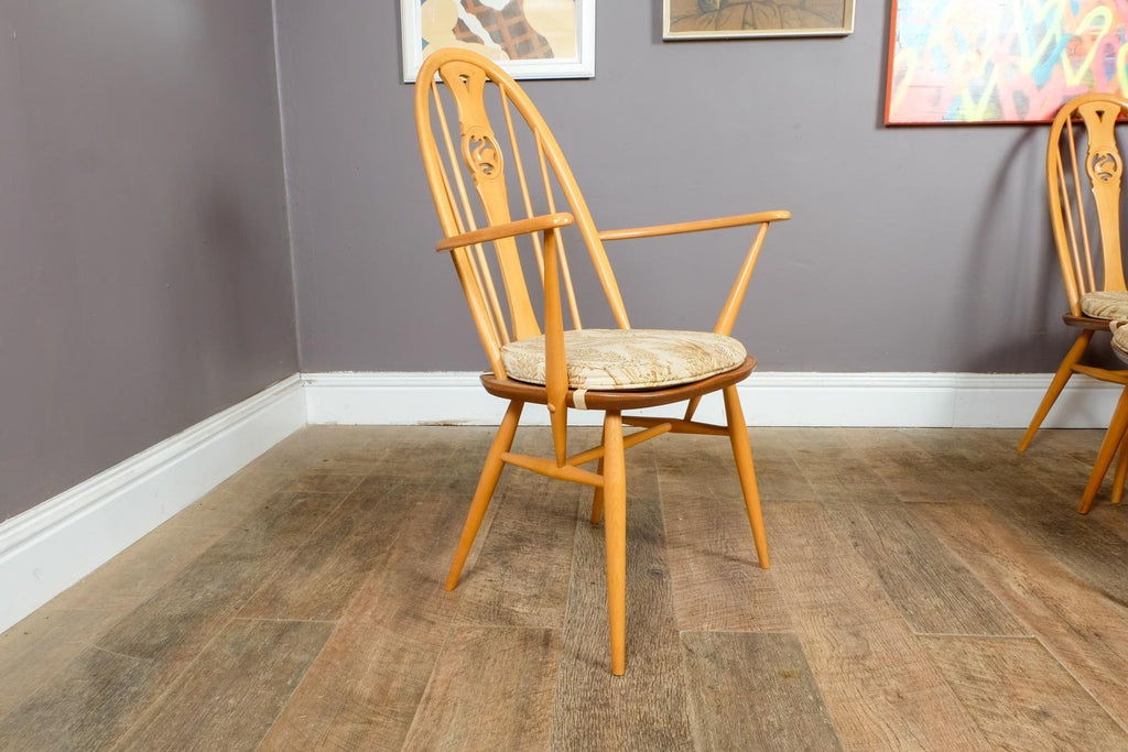 Vintage Ercol Light Elm Oval Southwold DIning Table and 6 Swan Back Chairs