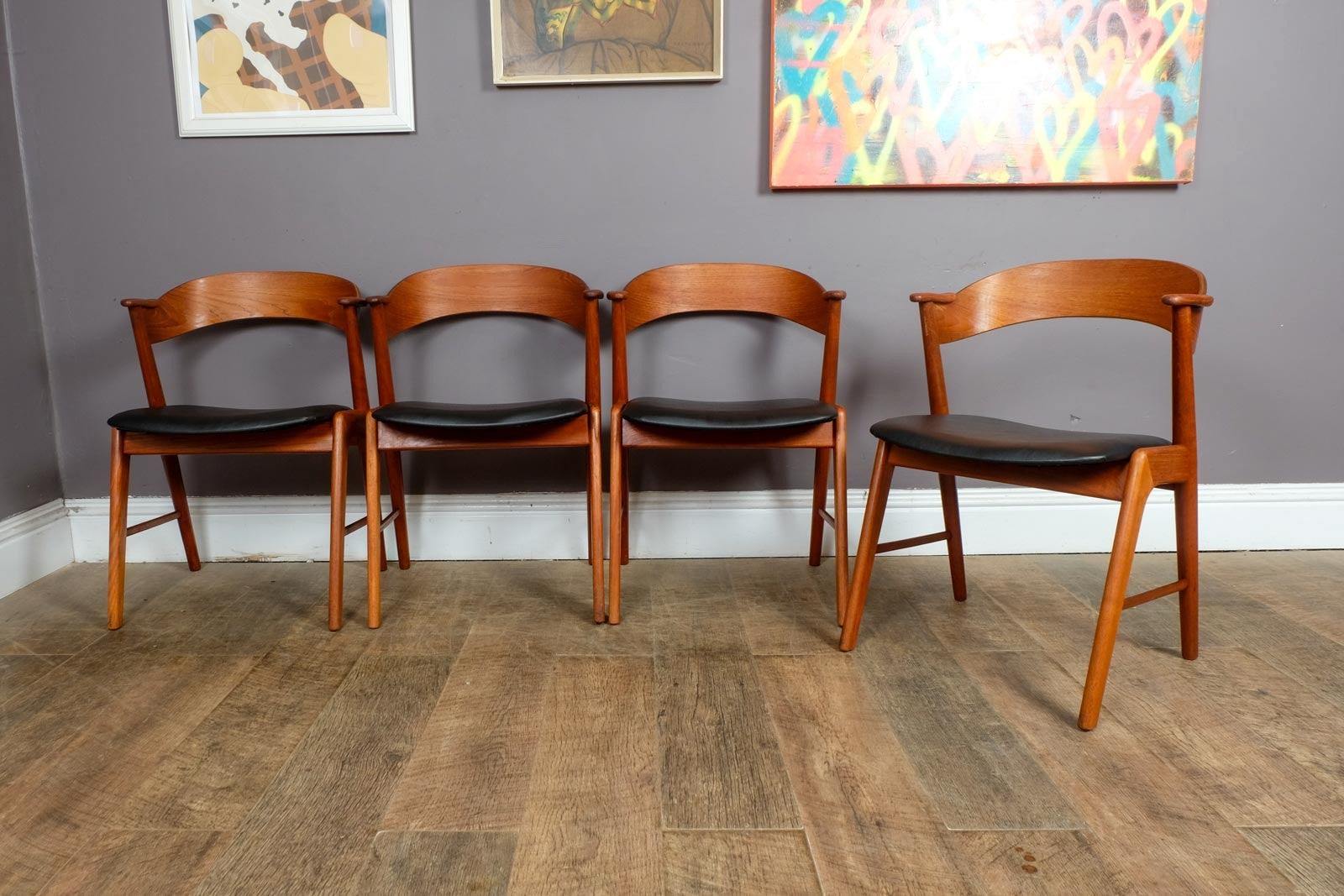 Set of 4 Vintage Danish Model 32 Teak Dining Chairs by Kai Kristiansen