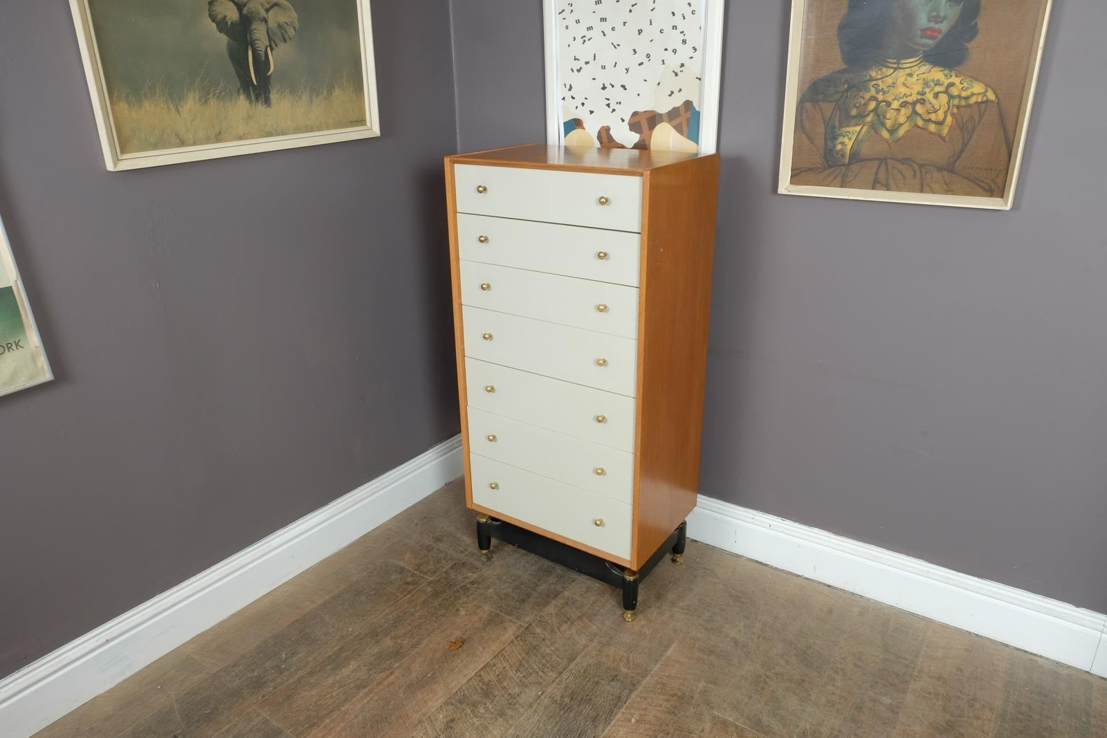 Vintage G Plan E Gomme Tallboy Chest of Drawers China White