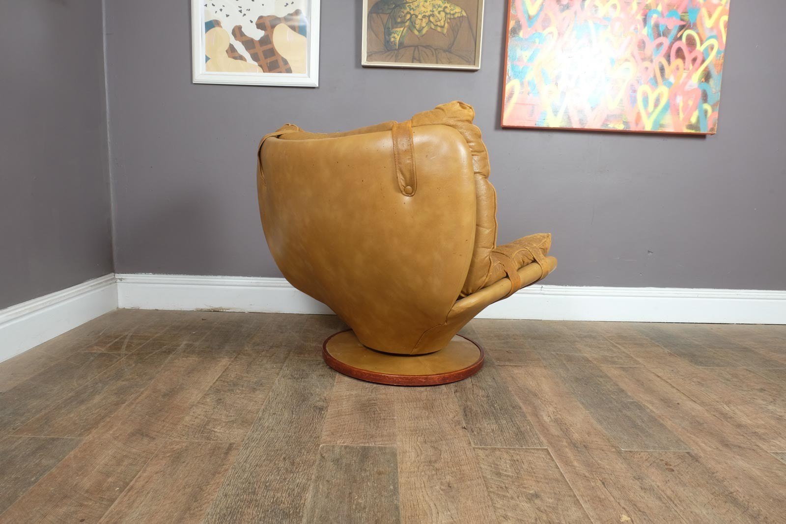 Vintage Retro Mid Century Distressed Leather Swivel Armchair