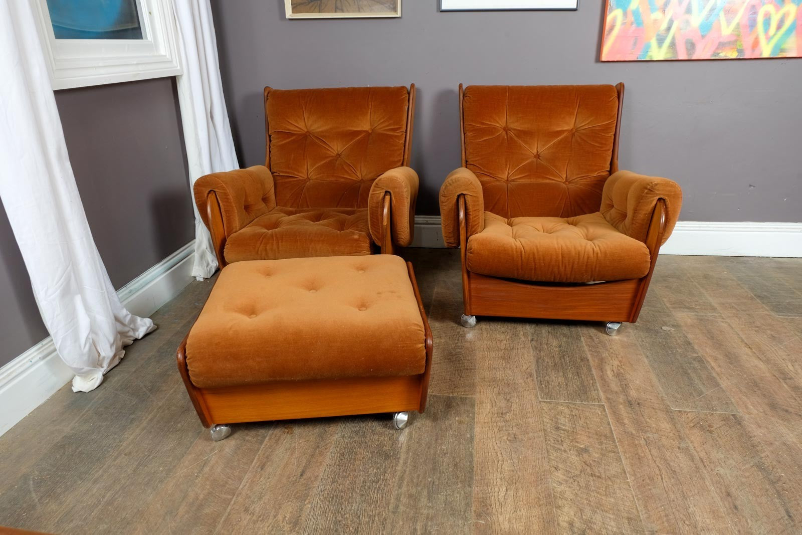 Vintage Retro G Plan Saddleback 4 Piece Suite - Sofa, Armchairs and Footstool