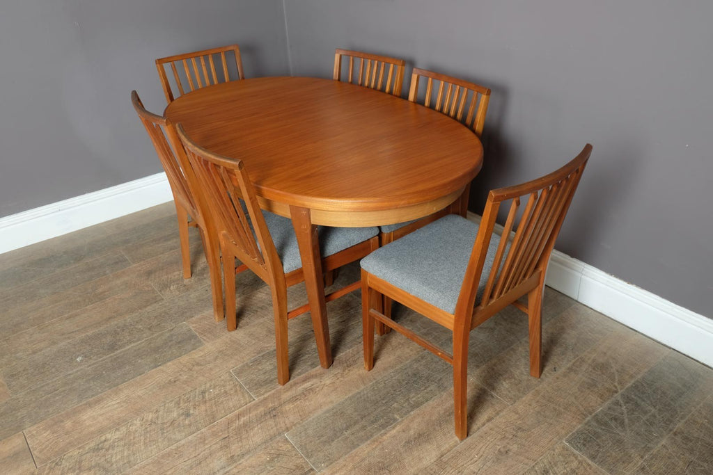 Vintage Oval Teak Extending Dining Table and 6 Vanson Chairs