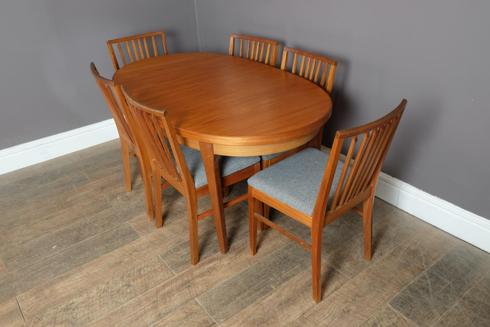 Vintage Oval Teak Extending Dining Table and 6 Vanson Chairs