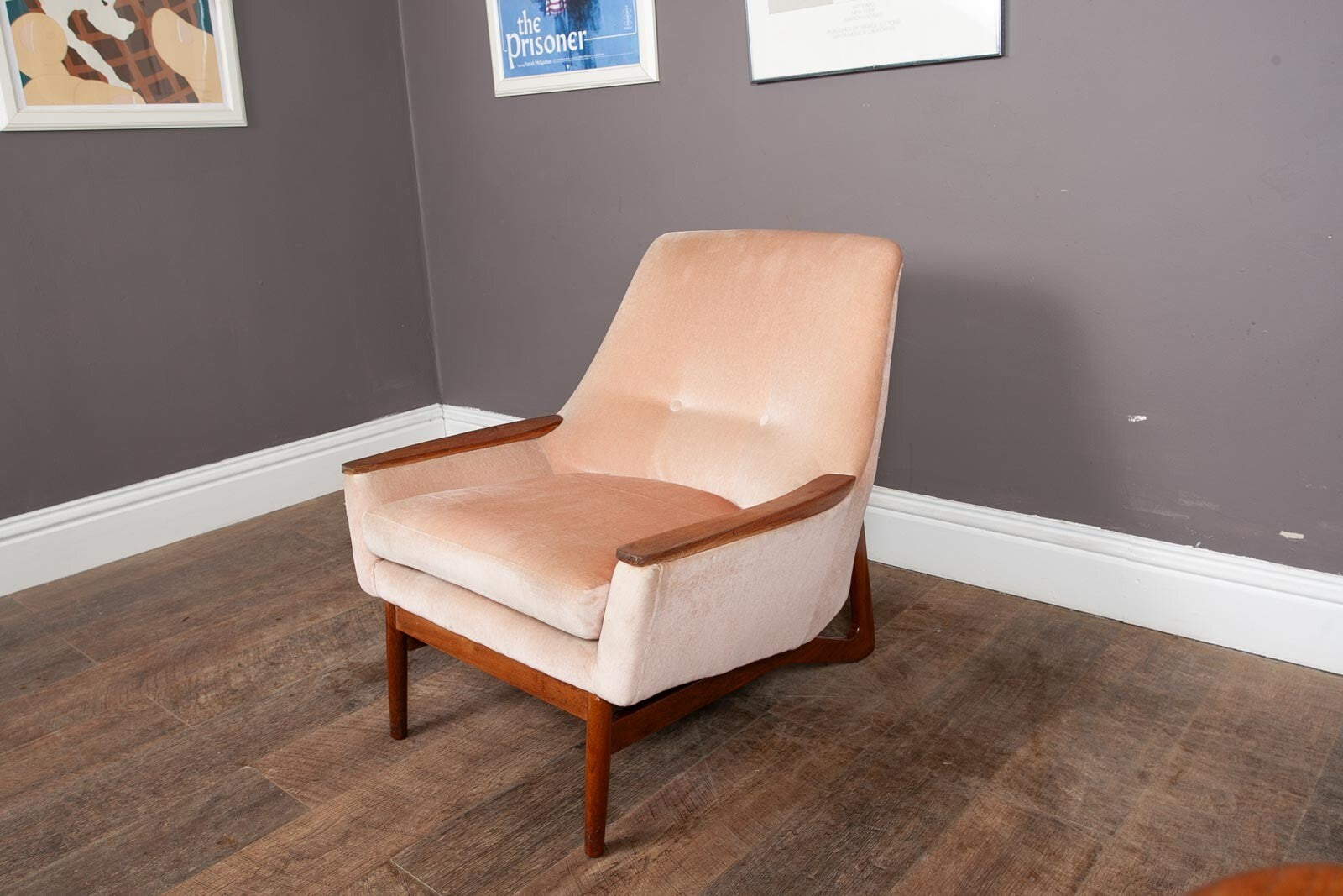 Vintage Mid Century Danish Style Low Back Arm Chair