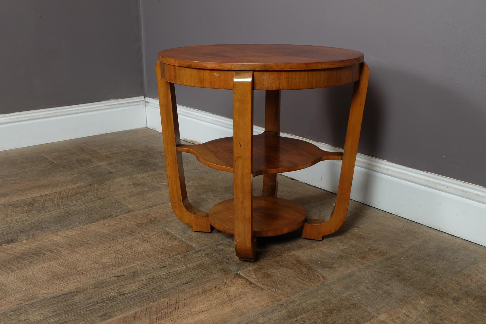 Vintage Retro Art Deco Walnut 3 Tier Table