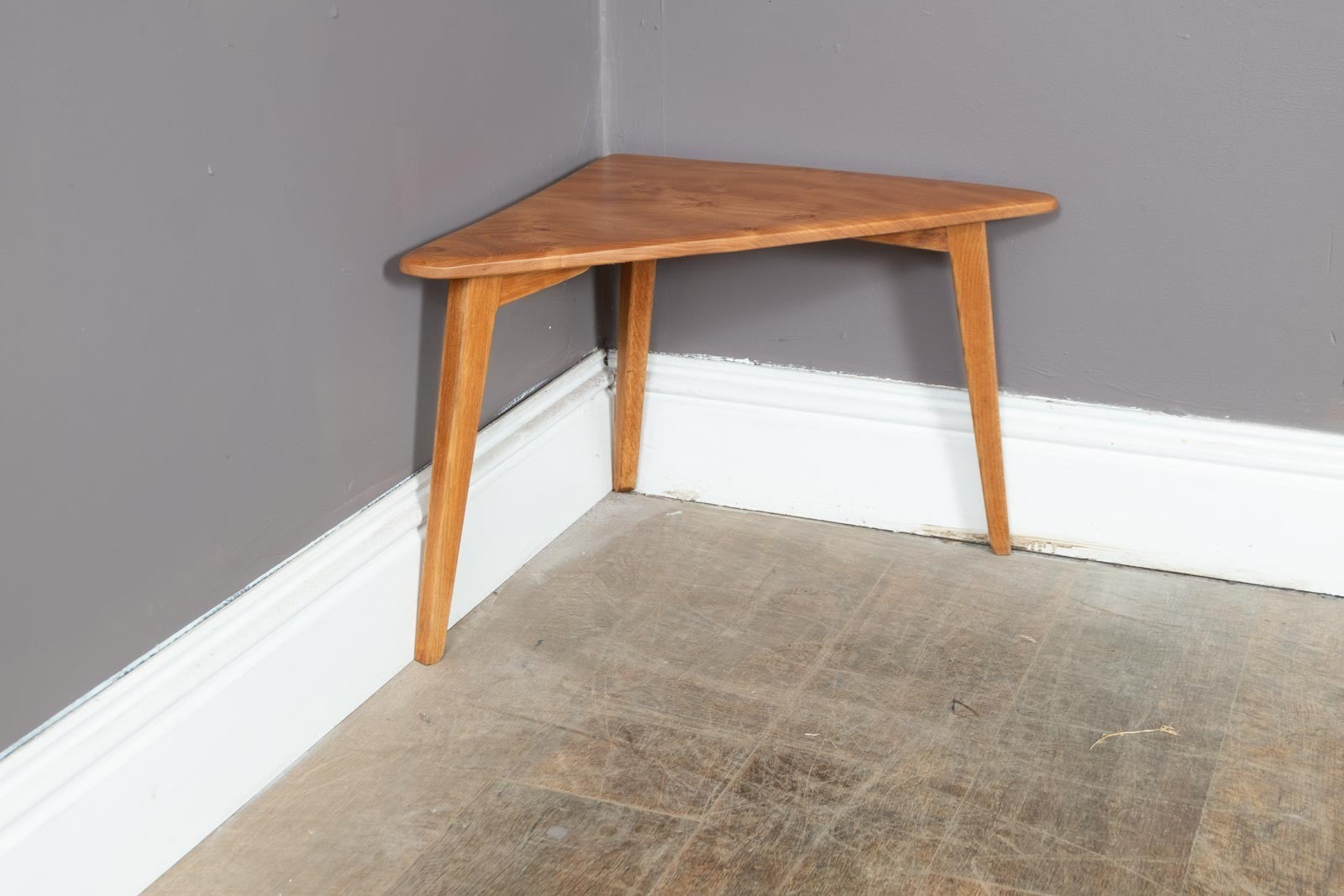Vintage Hand Made Lgith Elm Topped Corner Side Table