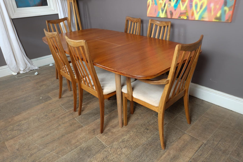 Vintage Retro G Plan Oval Teak DIning Table and 6 High Back Chairs