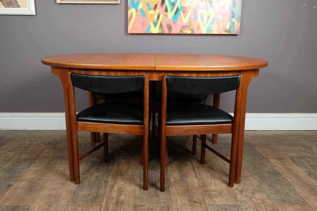 Vintage Retro Mcintosh Teak Oval Dining Table and 4 Tuck Under Chairs
