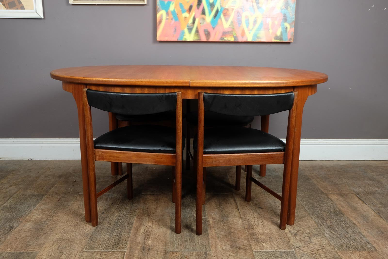 Vintage Retro Mcintosh Teak Oval Dining Table and 4 Tuck Under Chairs