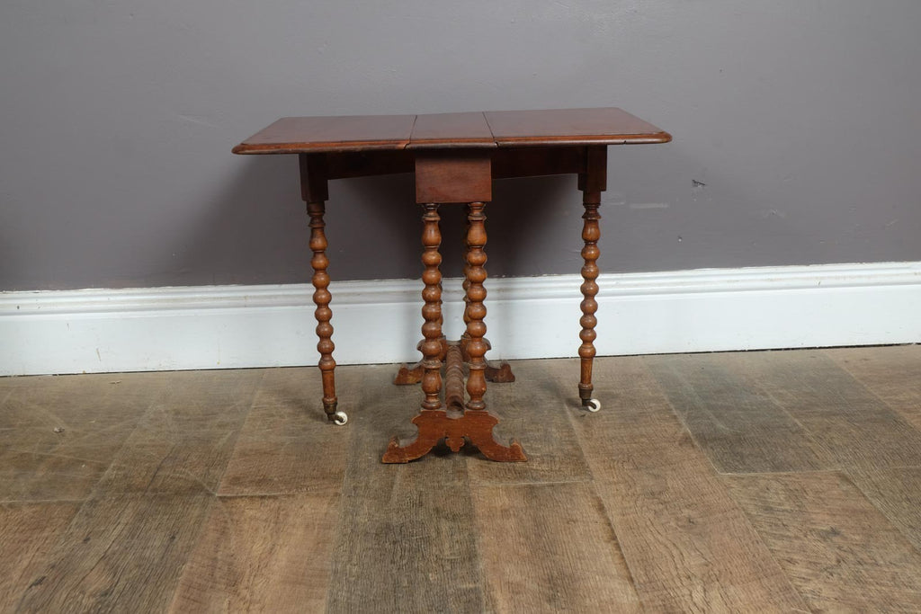 Vintage Small Dark Oak Drop Leaf Side Table with Bobbin Legs