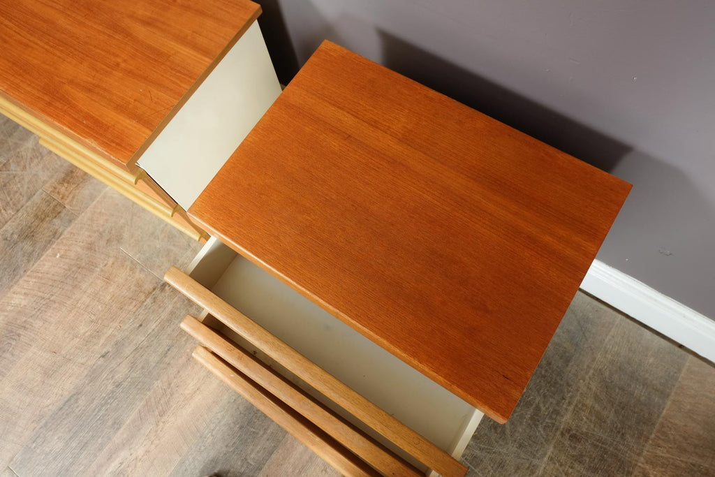 Vintage Retro Pair of BCM White and Teak Bedside Drawers