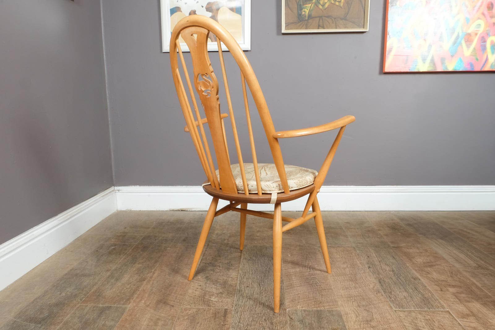 Vintage Ercol Light Elm Oval Southwold DIning Table and 6 Swan Back Chairs