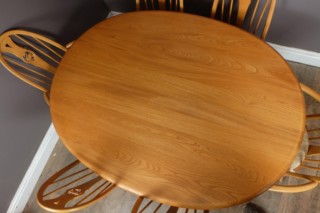 Vintage Ercol Light Elm Oval Southwold DIning Table and 6 Swan Back Chairs