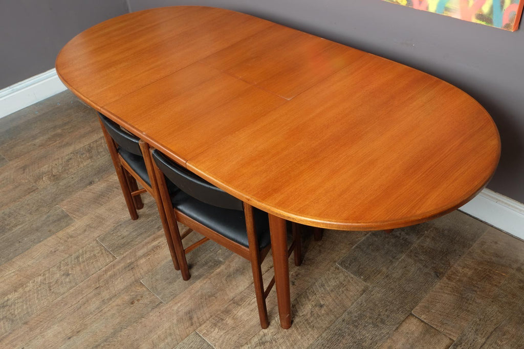 Vintage Retro Mcintosh Teak Oval Dining Table and 4 Tuck Under Chairs