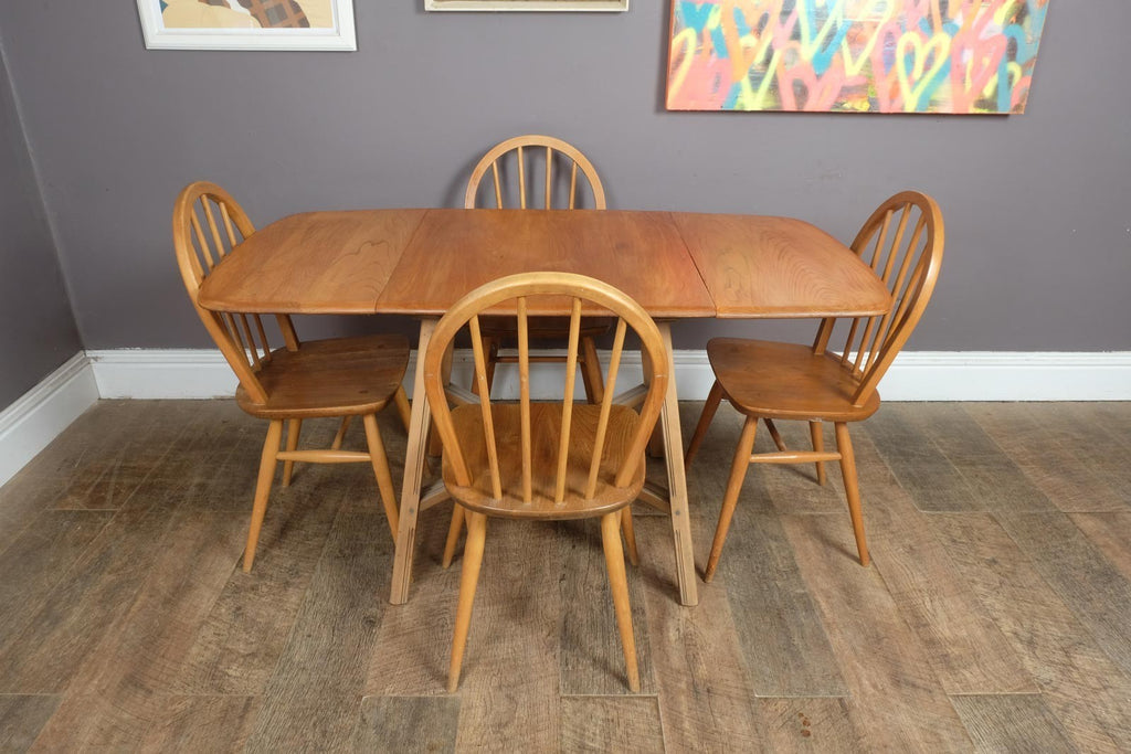 Vintage Retro Ercol Light Elm Drop Leaf Dining Table and 4 Chairs
