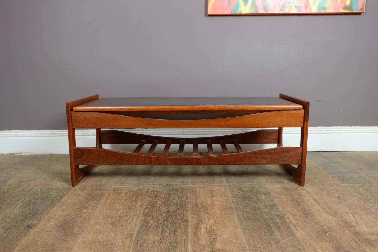 Vintage Retro Mid Century Teak and Smoked Glass Coffee Table