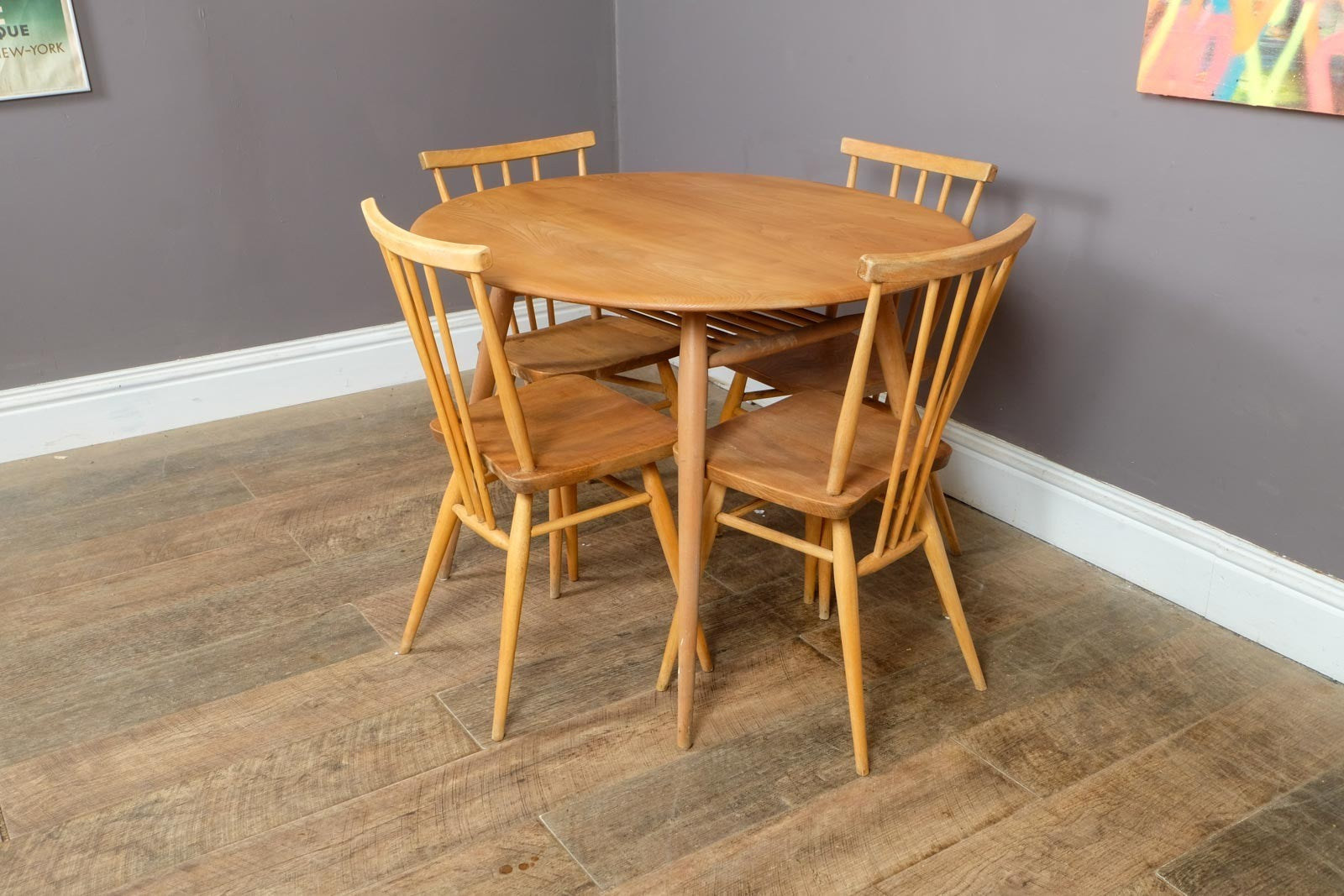 Vintage Retro Ercol Breakfast Table and 4 Stick Back Chairs