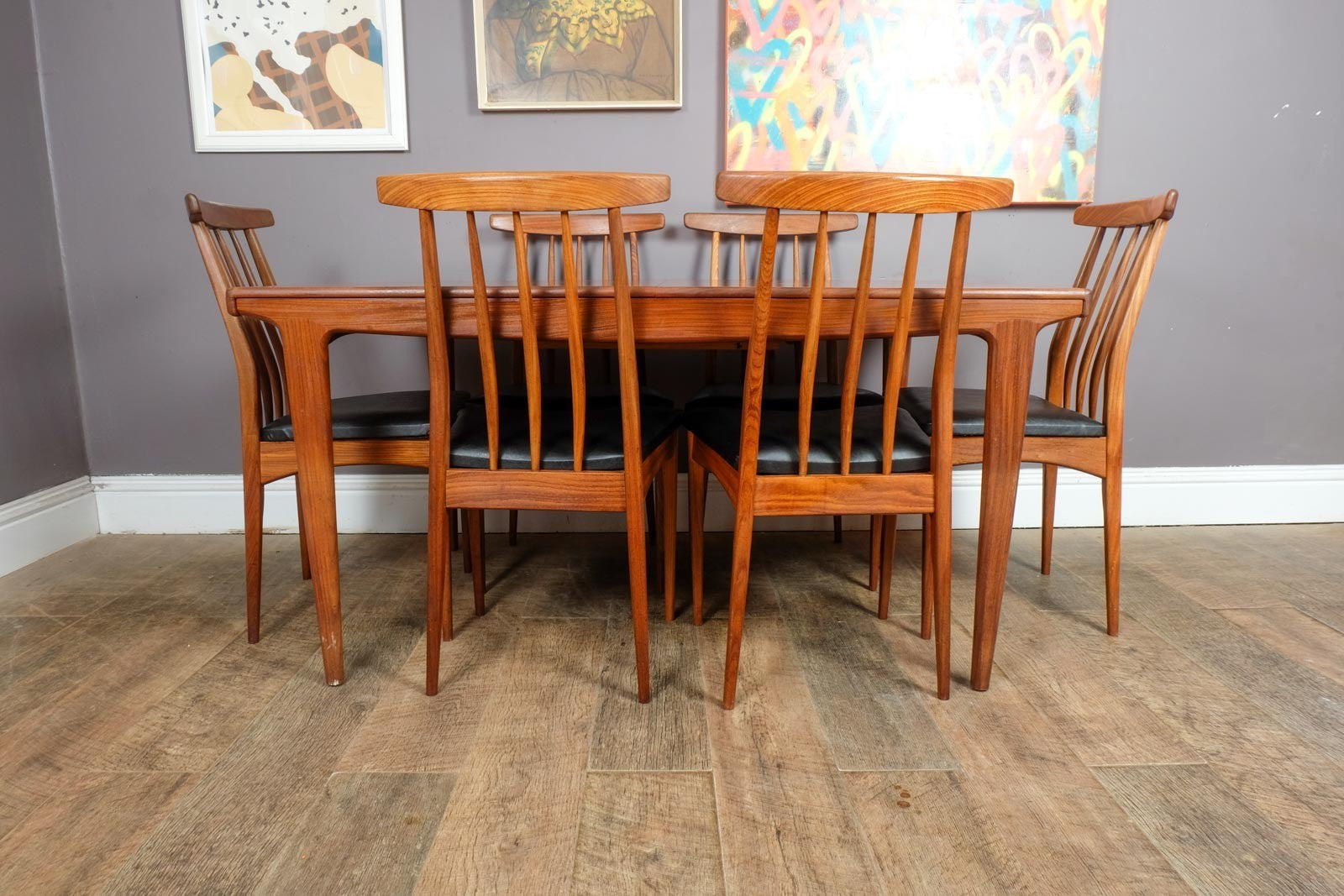 Vintage Teak Extending Rectangular Sequence Dining Table and 6 Chairs by Younger